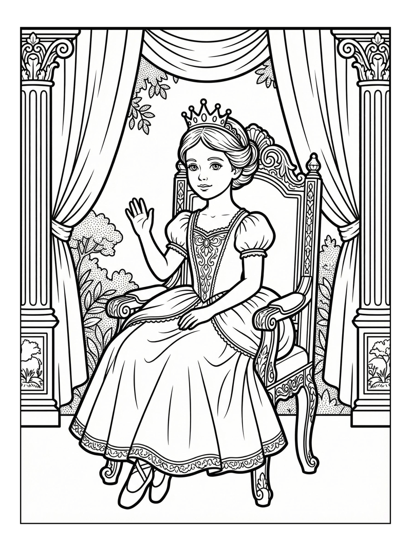 Ballerina Princess Waving On Throne