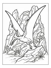 Pterodactyl Soaring Amidst Rocky Outcrops