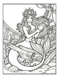Mermaid Queen Holds Pearl In Shipwreck