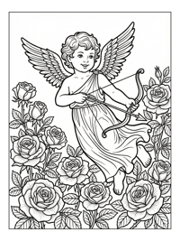 Winged Cupid Floats Among Blooming Roses