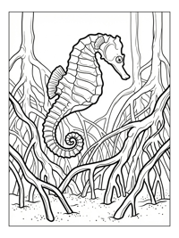 Seahorse Jumping Among Mangrove Roots