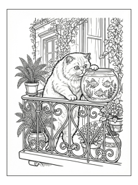 Persian Cat Peeks Fishbowl On Balcony