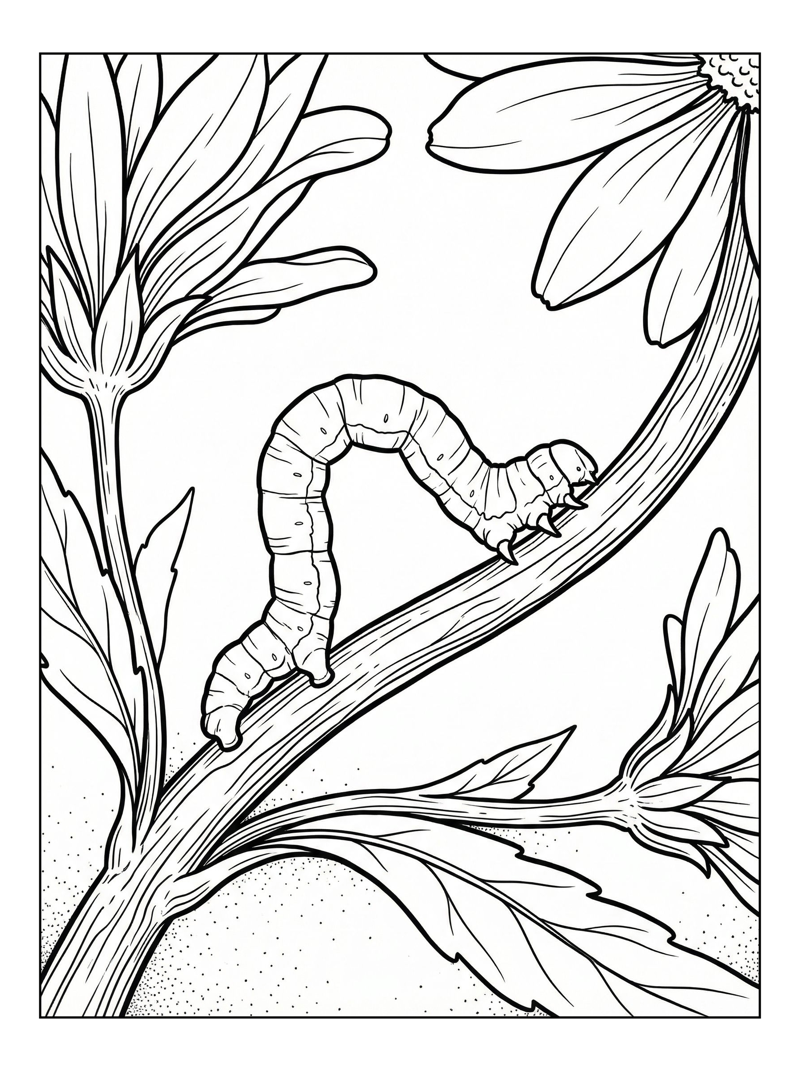 Inchworm Crawling Flower Stem