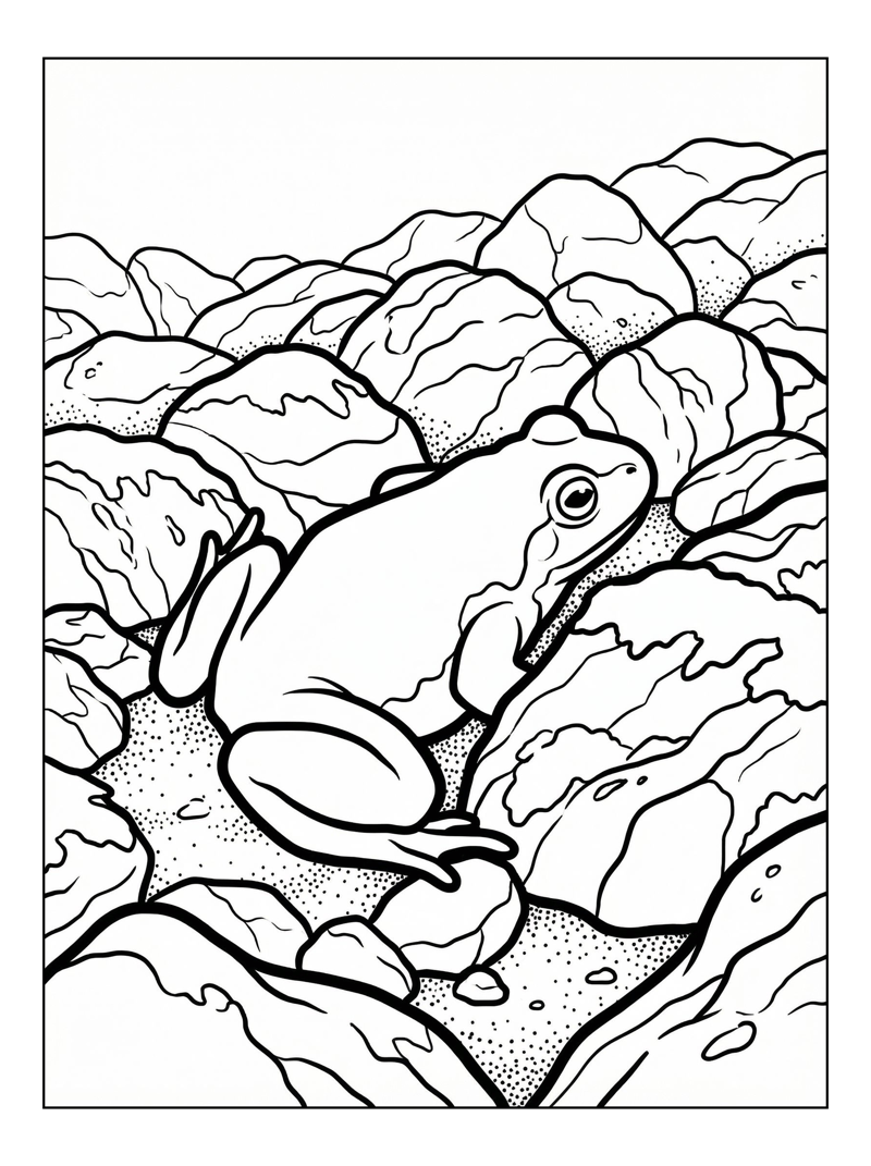Fire-Bellied Toad Hiding Among Rocks