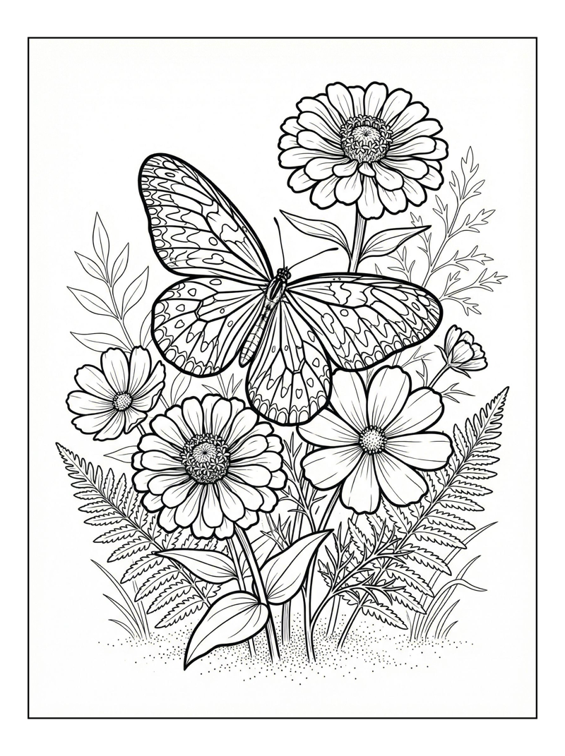 Paper Kite Butterfly Sunbathing Flower Garden