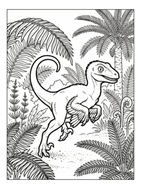 Baby Velociraptor Leaping In Fern Forest