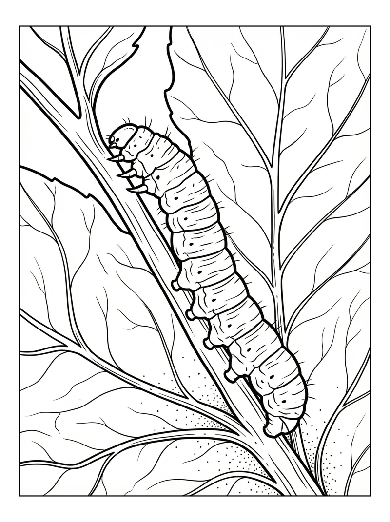 Cabbage White Caterpillar Climbing On Leaf