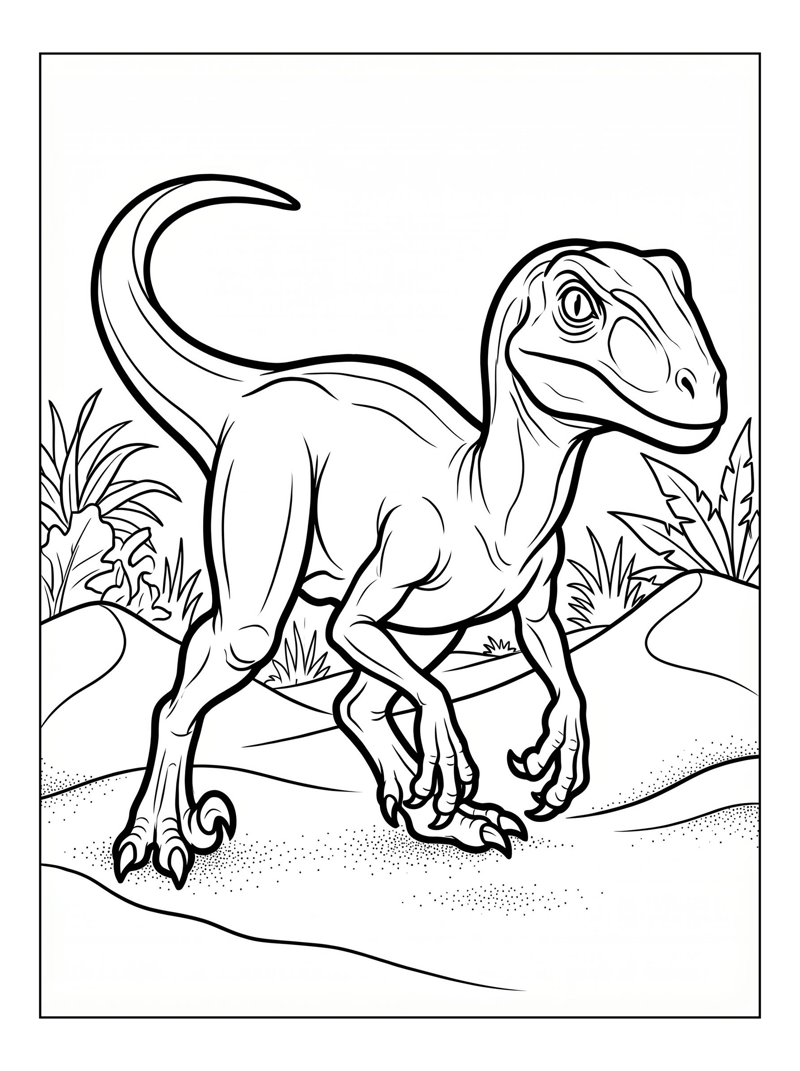 Velociraptor Prowling Among Sandy Dunes
