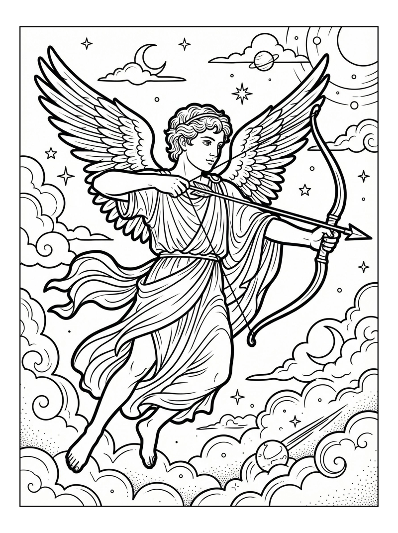 Greek Eros Shooting In Celestial Sky