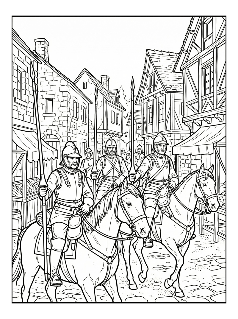 Cavalry Patrolling Village Square