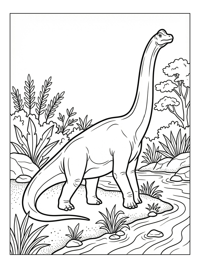 Brachiosaurus Standing By River Bank