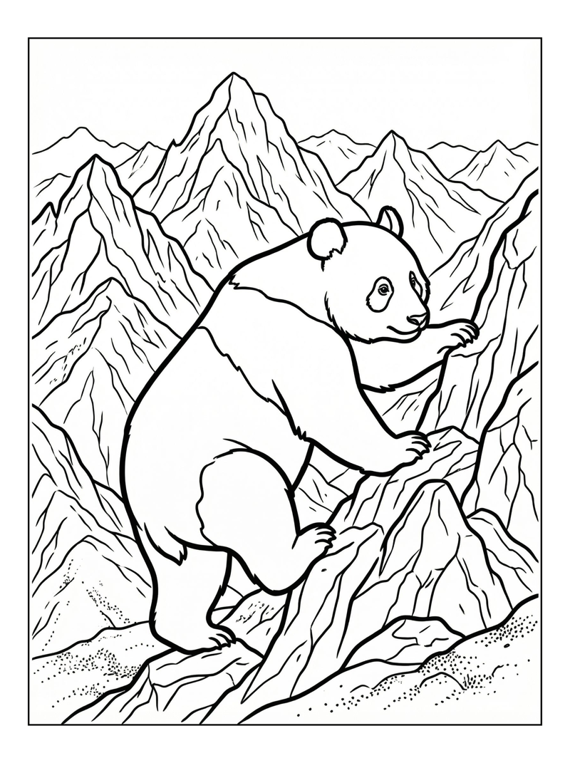 Giant Panda Climbing Mountain Peak