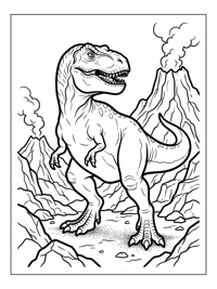 T-Rex Prowling Volcanic Landscape