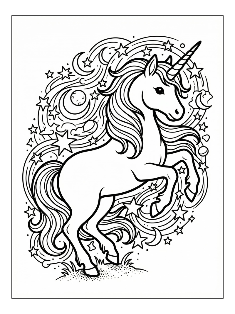 Unicorn Leaping Starry Night Sky