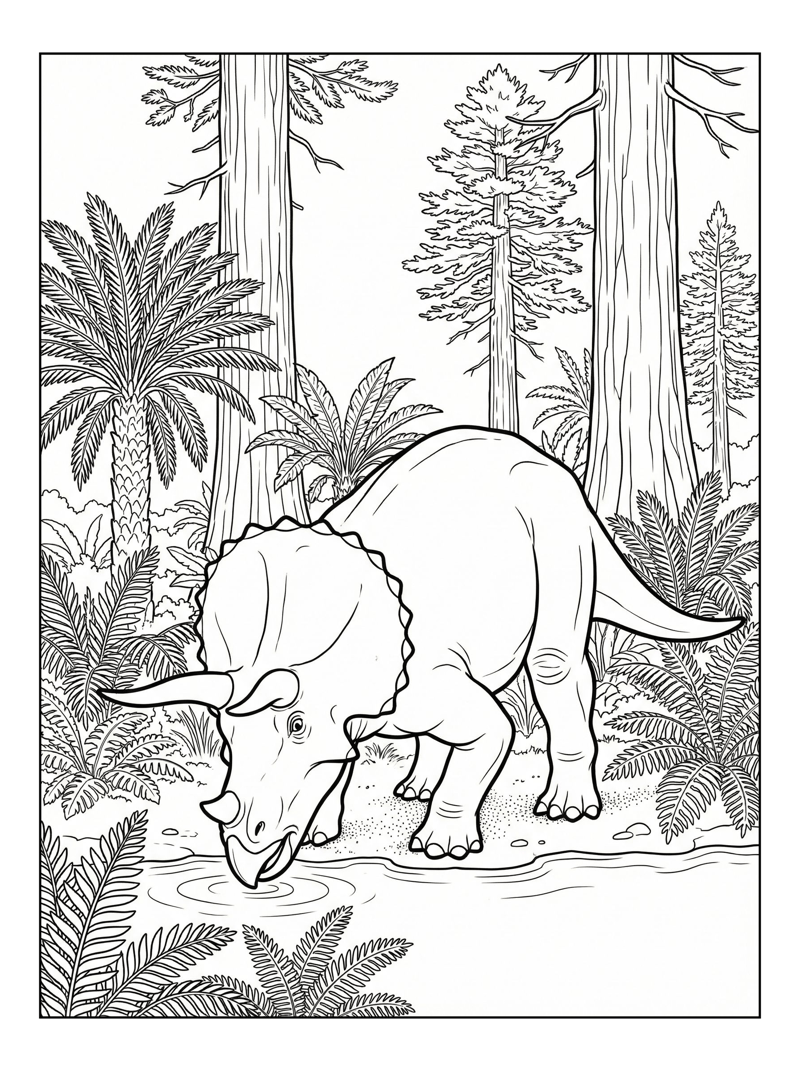 Triceratops Drinking In Cretaceous Forest