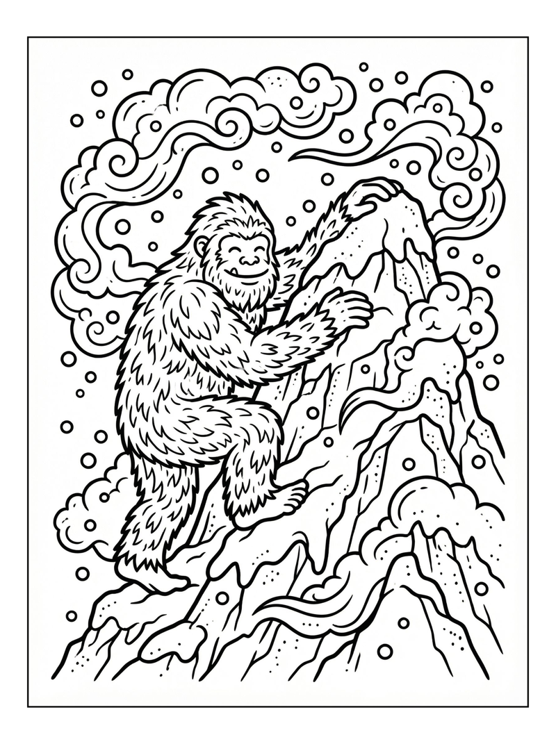 Abominable Snowman Climbing Mountain Peak