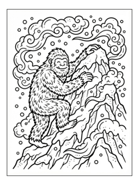 Abominable Snowman Climbing Mountain Peak