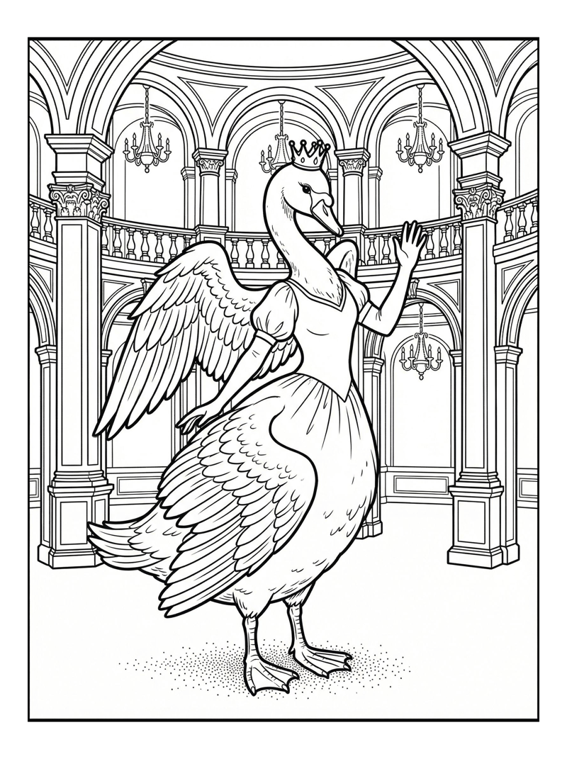 Swan Princess Waving In Grand Ballroom