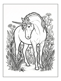 Regal Unicorn Bowing Among Flowers
