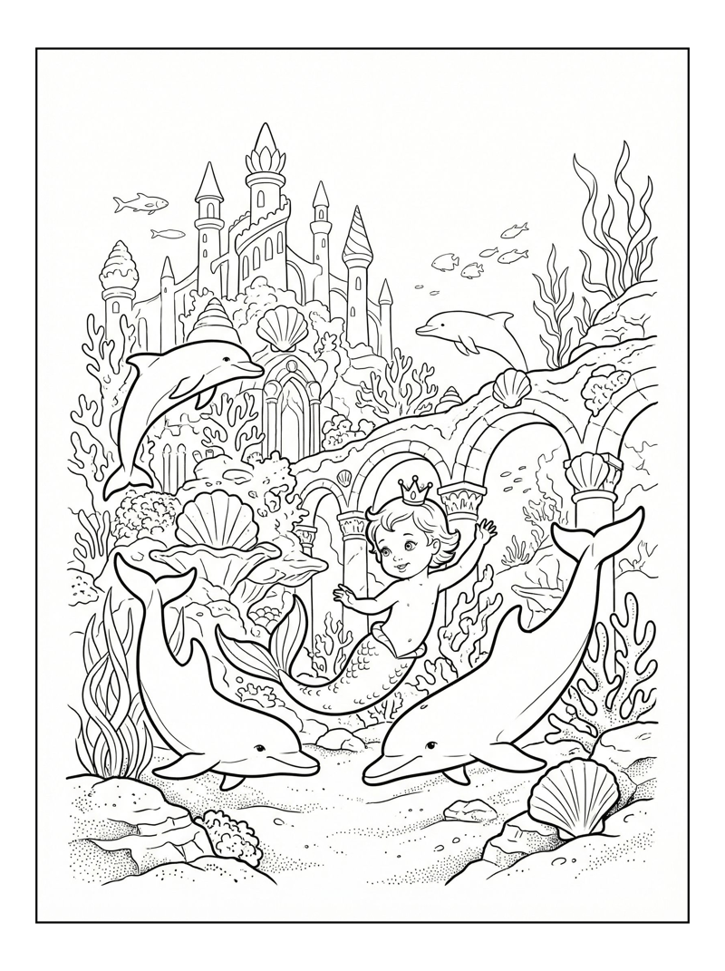 Baby Mermaid Playing With Dolphins Palace