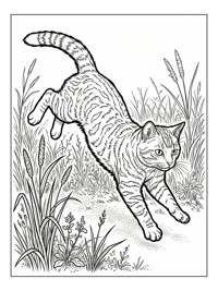 Tabby Cat Leaping In Grassy Savannah