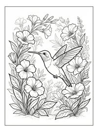 Hummingbird Gliding In Flower Garden