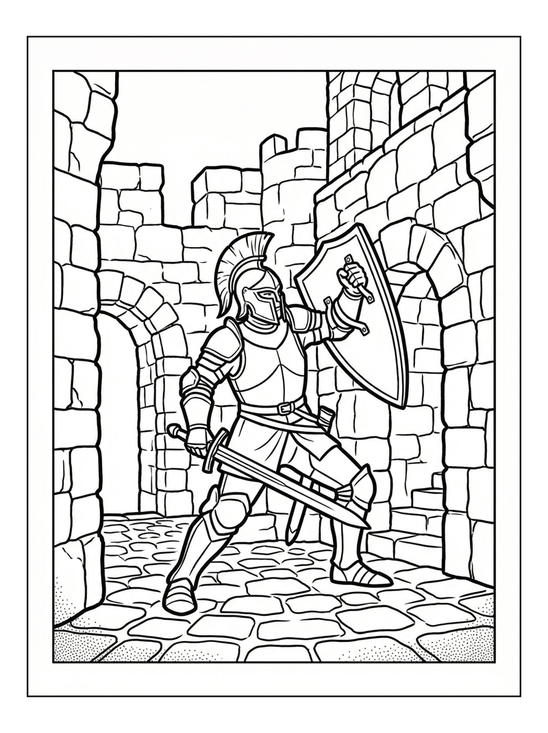 Paladin Defending In Stone Castle