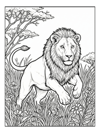 Male Lion Prowling Through Tall Grass
