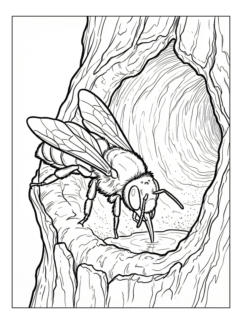 Mason Bee Drinking Water Tree Trunk