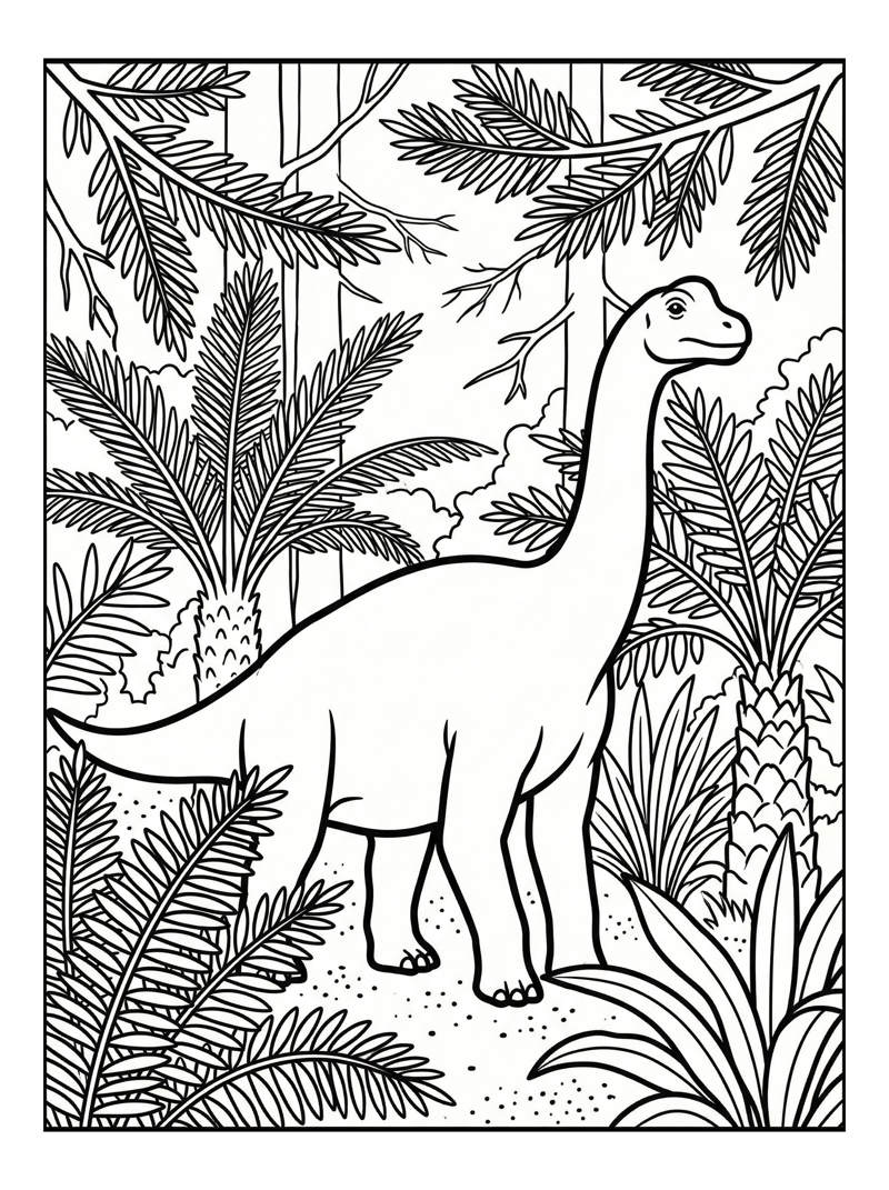 Young Brachiosaurus Wandering Jurassic Forest