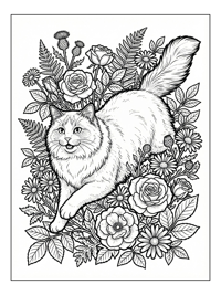 Ragdoll Cat Leaping In Flower Garden