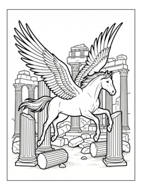 Pegasus Gliding Greek Temple Ruins
