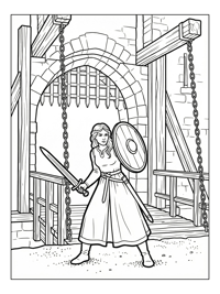Shield Maiden Defending Castle Drawbridge
