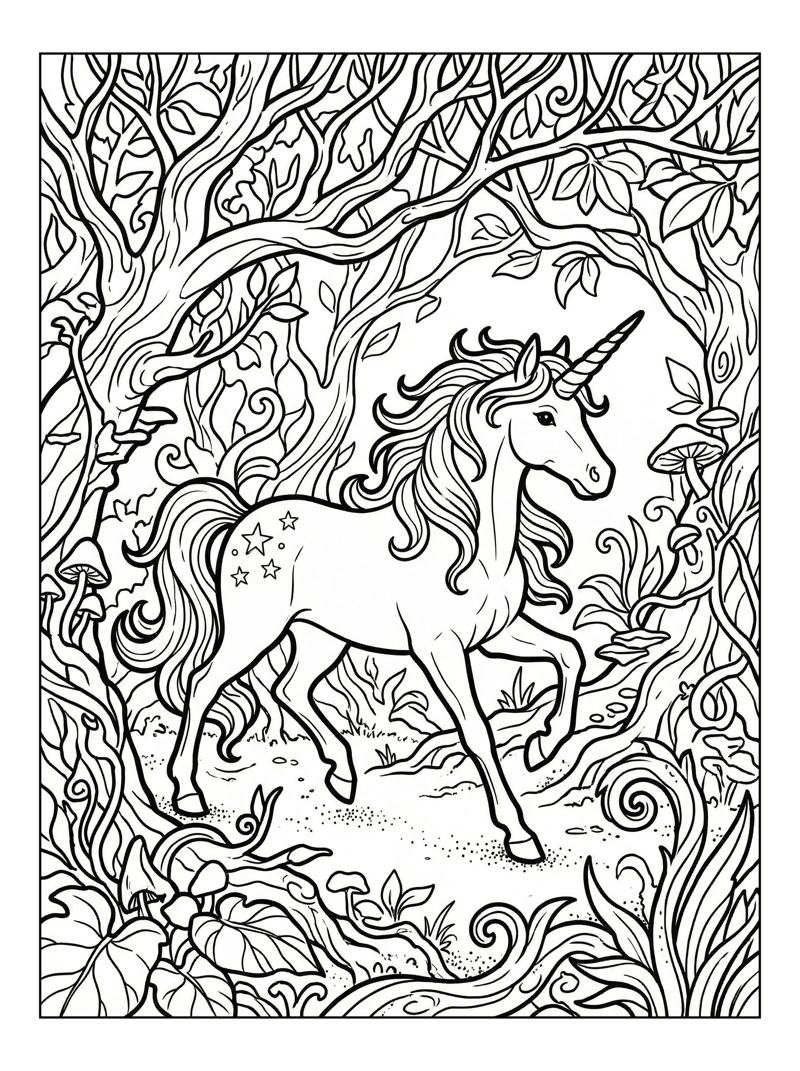 Celestial Unicorn Trotting Enchanted Forest
