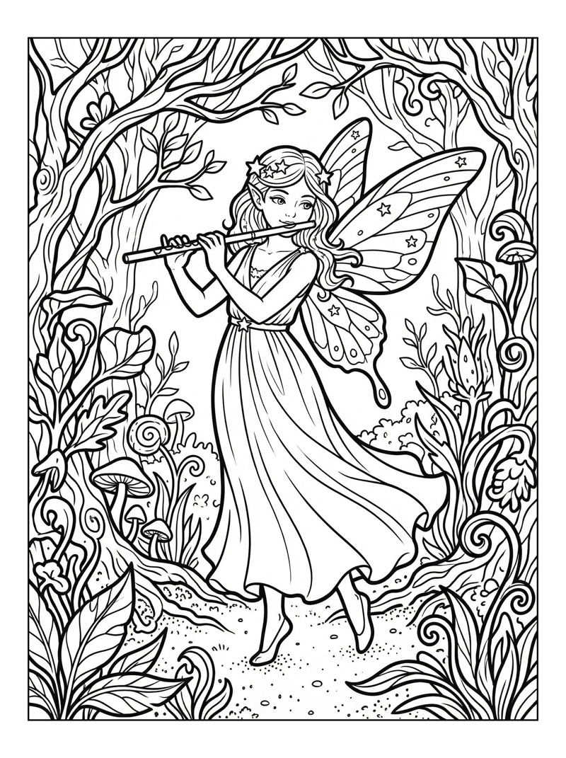 Star Fairy Playing Flute Enchanted Forest
