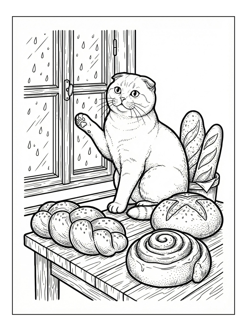 Scottish Fold Cat Rain Window Bakery