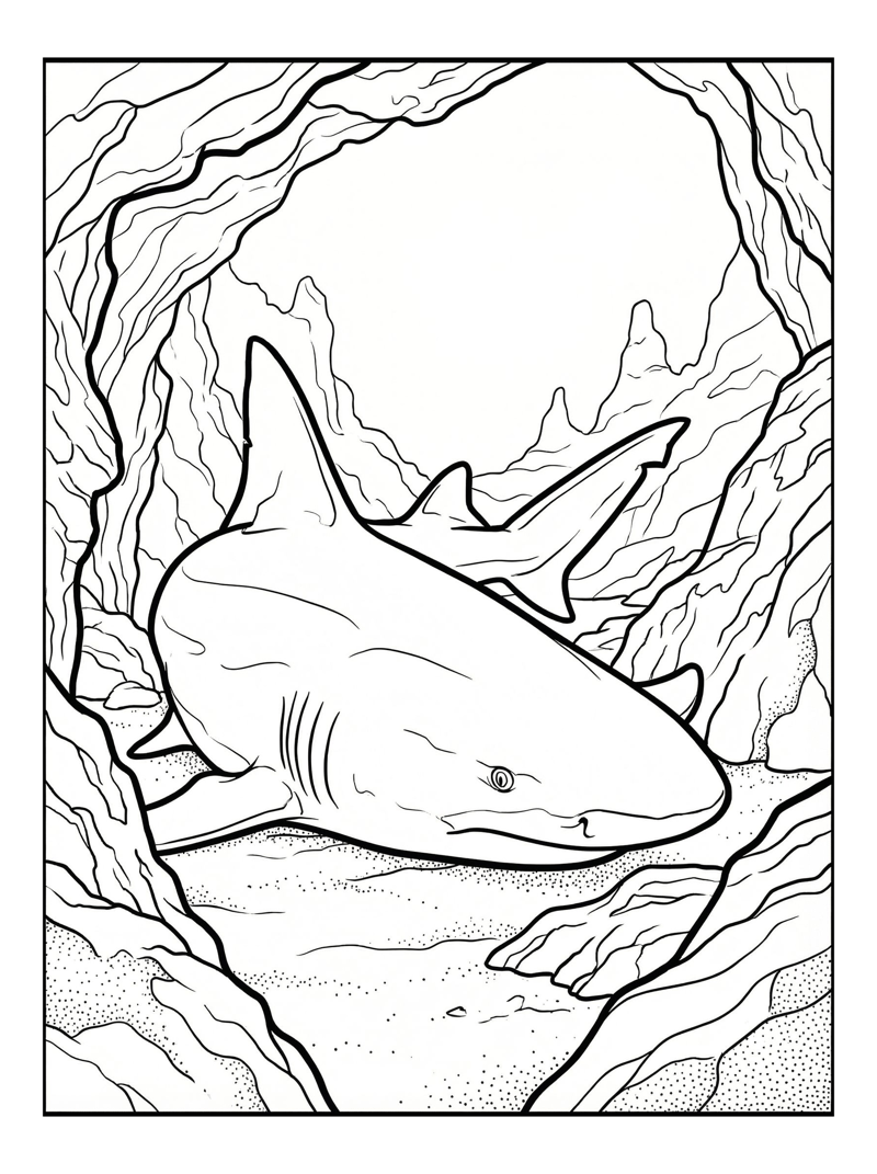 Lemon Shark Resting In Underwater Cave