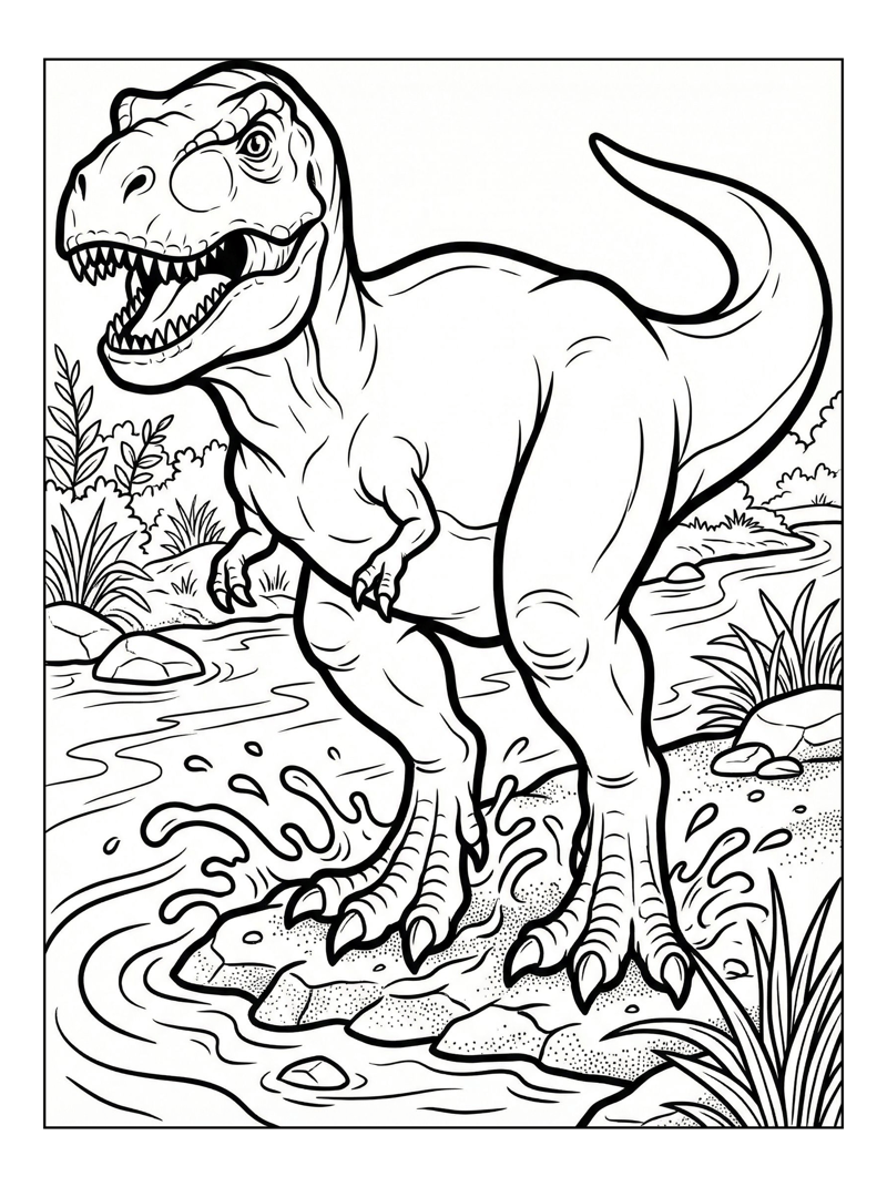 Juvenile T Rex Stomping In River