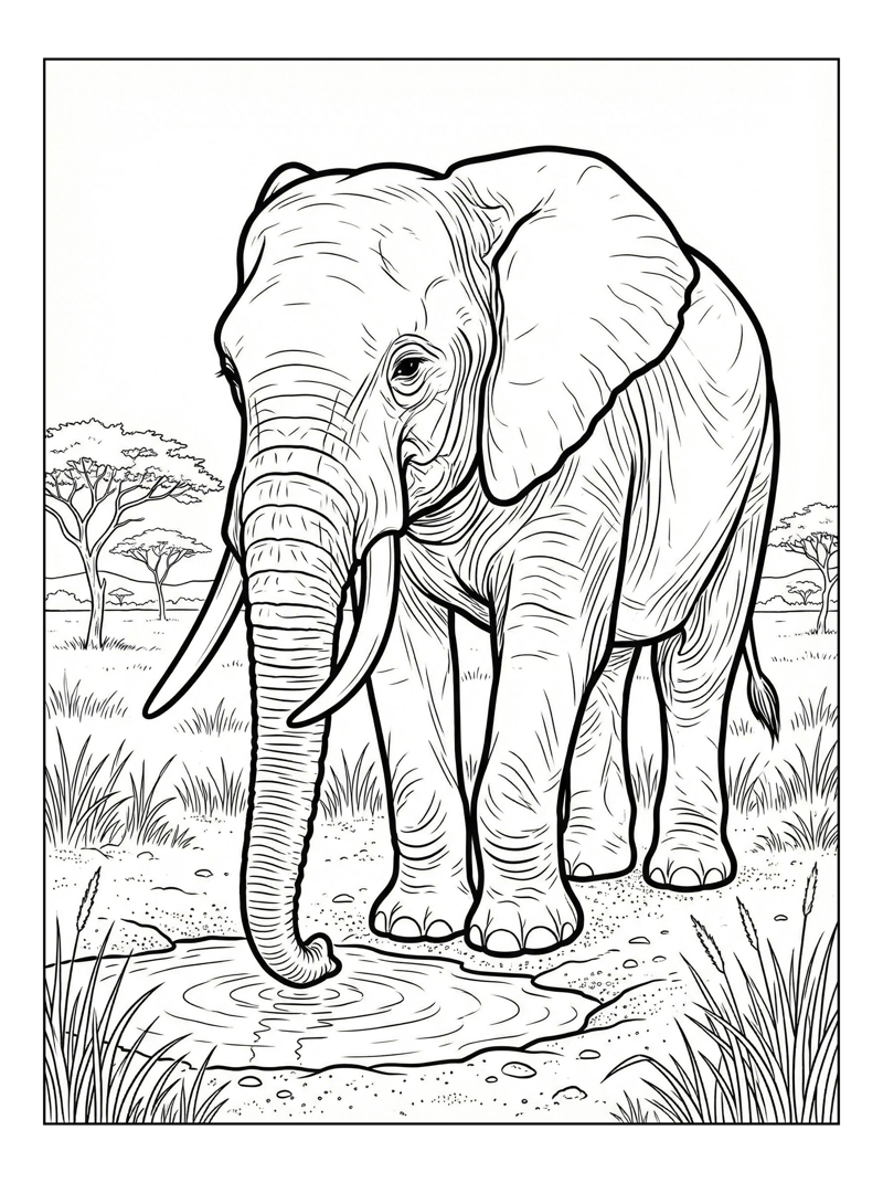 Asian Elephant Drinking In Savanna
