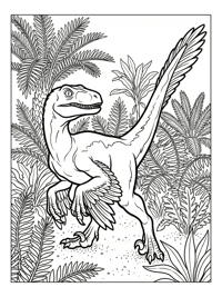 Velociraptor Crouching In Jungle Fern Forest