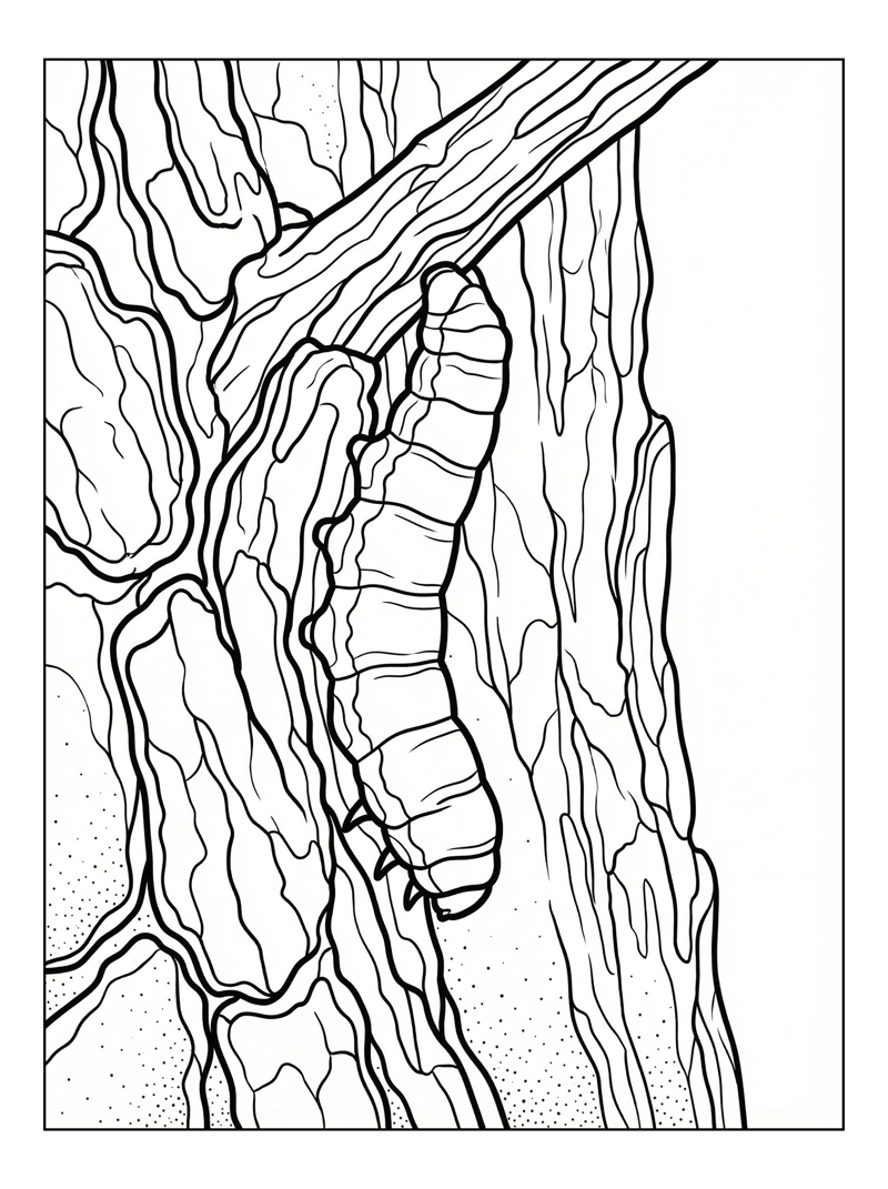 Forest Tent Caterpillar Hanging On Tree Bark