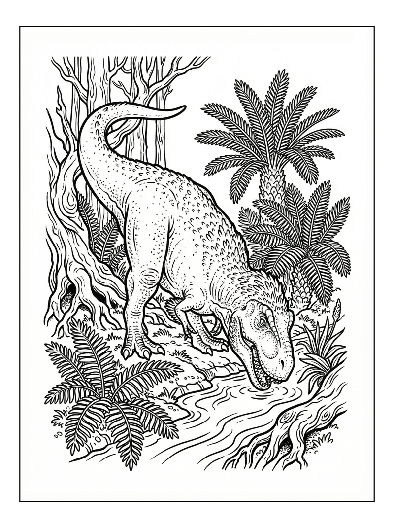 T-Rex Drinking In Jungle Stream