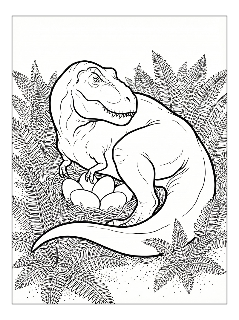Tyrannosaurus Nesting Eggs Fern Field