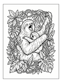 Sloth Mother Baby Yawning Jungle