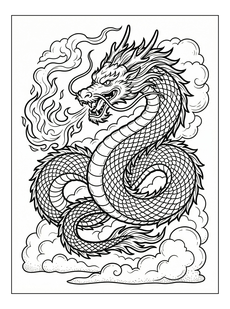 Eastern Dragon Breathing Fire Cloud Kingdom