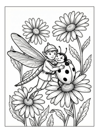Dragonfly Fairy Hugs Ladybug Among Daisies