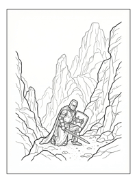Crusader Kneeling In Mountain Pass