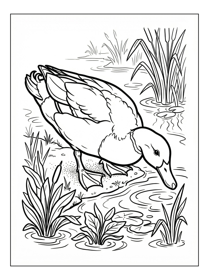 Mallard Duck Foraging At Pond Edge