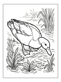 Mallard Duck Foraging At Pond Edge