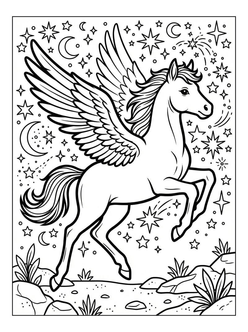 Baby Pegasus Soaring Through Starry Sky